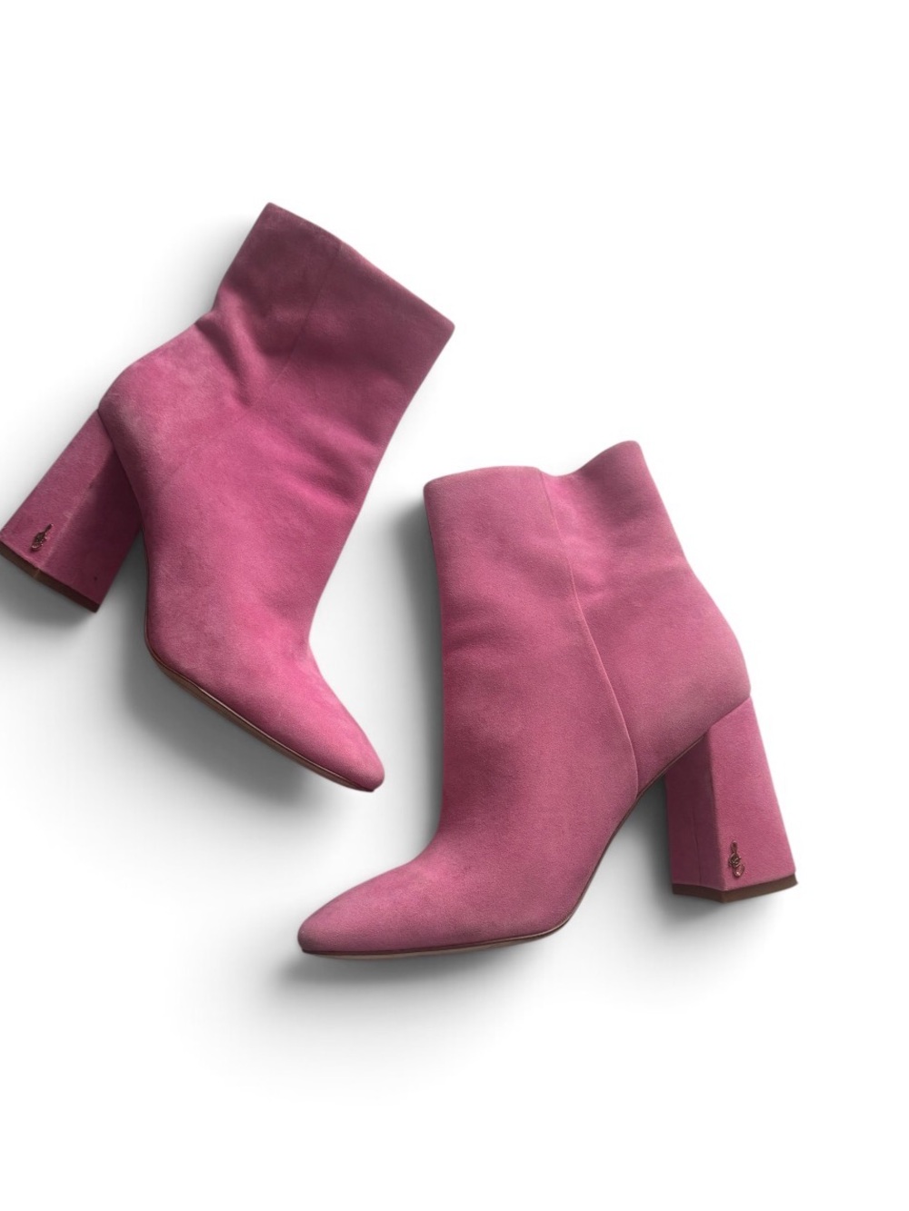 Sam Edelman Pink Suede Block Heel Ankle Boots
